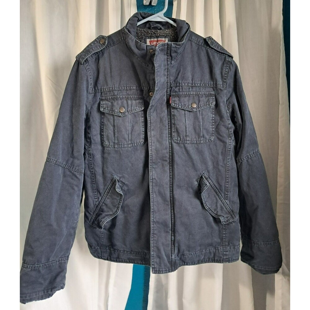 Levis Blue Sherpa Lined Trucker Chore Military Style Jacket Men Size Medium